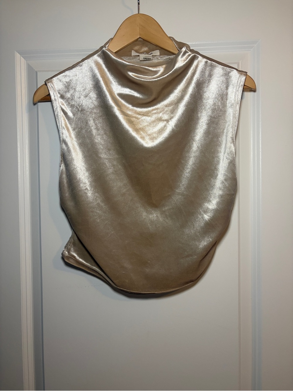 Anthropologie Glamorous | Metallic Champagne Draped Cowl Neck Sleeveless Top